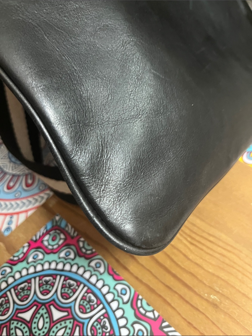 Bally Black Leather Messenger Bag with Cream-Striped Strap - Picture 9 of 12